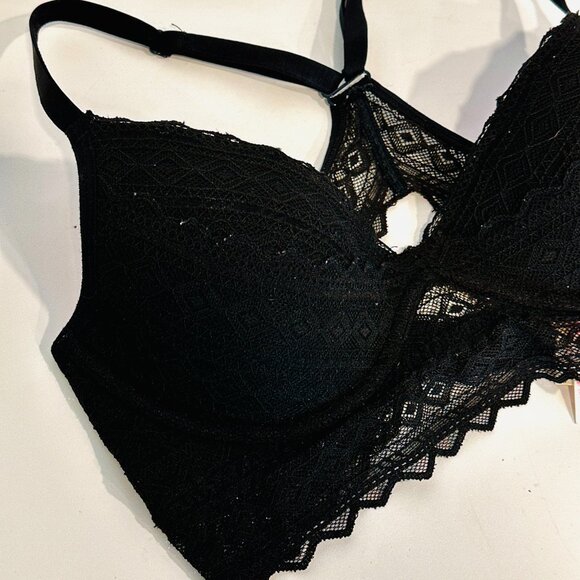 Victorias Secret PINK Racerback Underwire Bra Black Lace Lightly Padded Size Med - Picture 5 of 8